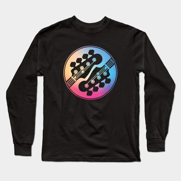 Bass Guitar Headstock Circle Gradient Theme Long Sleeve T-Shirt by nightsworthy